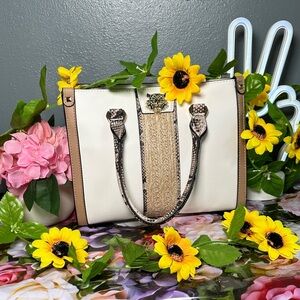 Aldo Cream and Tan Tote with Snakeskin Accents